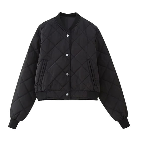 Black and Friday Clothing Sales Idoravan Women's Quilted Puffer Coat,Fashionable Solid Color Cotton Jacket Casual Shortpilot Jacket Cotton Jacket Female Black S