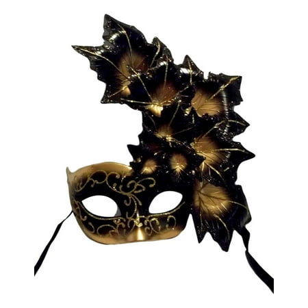 Black Gold Leaf Cascade Mask Masquerade Prom Mardi Gras