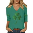 thumbnail image 2 of Odbmxy Womens Tshirts V-Neck 3/4 Sleeve St. Paddy's Day Womens Top Casual Holiday Tunic Shamrock Green Loose Shirts, 2 of 4