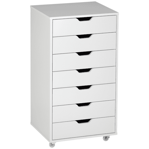 White 7-Drawer File Cabinet with Wheels - Home Office Storage Cabinet, 18.7" x 15.6" x 35.4" - Mobile Vertical Organizer for Living Room, Bedroom & Office