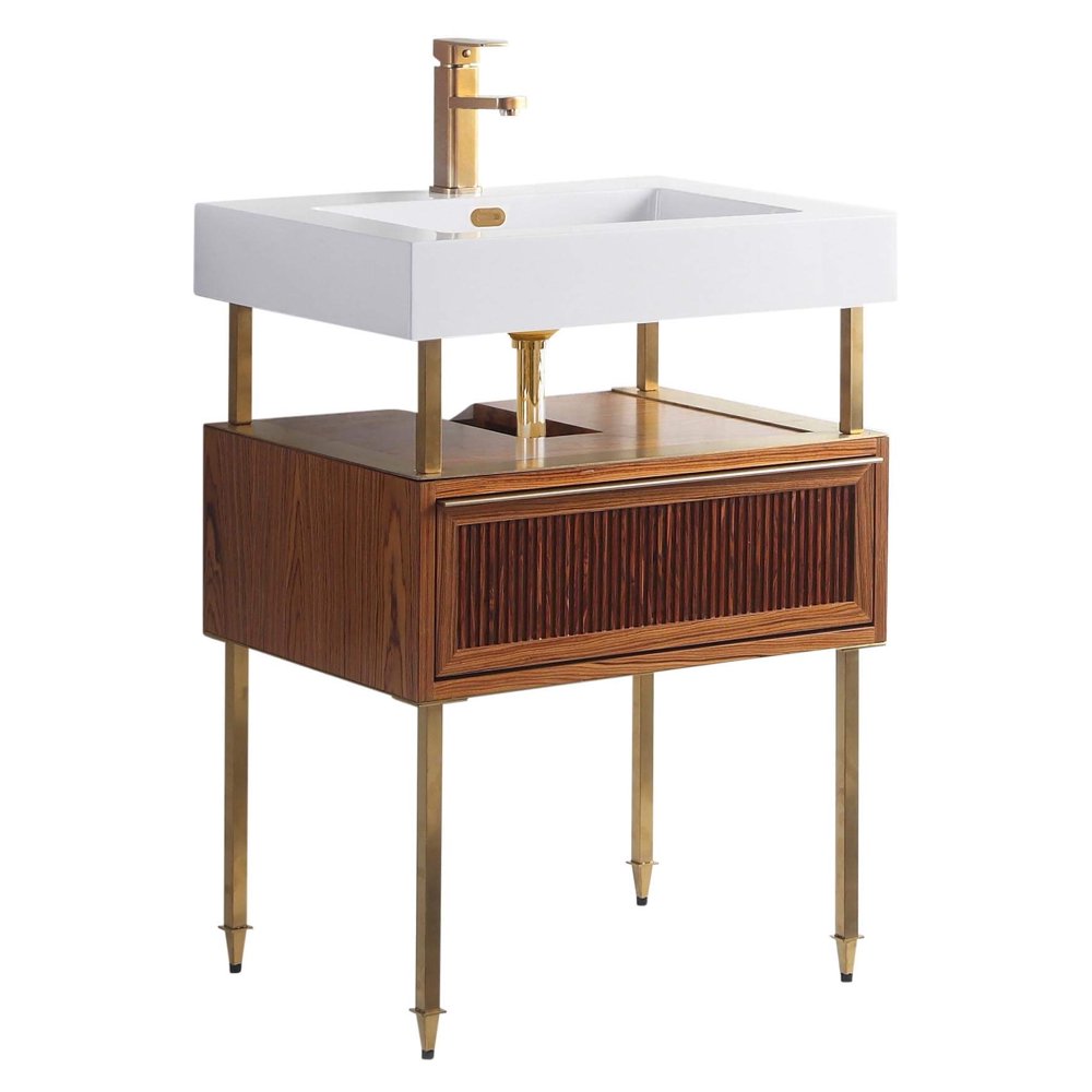 DAKOTA VANITY 24' WIDE TEAK WITH SATIN BRASS HARDWEAR