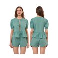 thumbnail image 2 of Michellecmm Women’s Casual 2 Piece Outfits Puff Sleeve Tie Knot Front Tops + Shorts Set Loungewear, 2 of 8