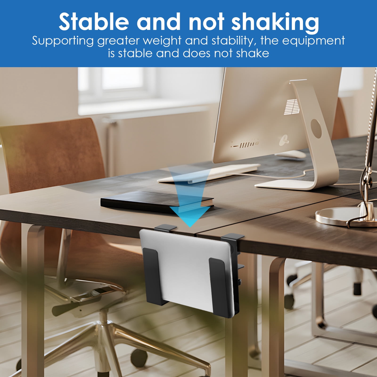 Desk Side Laptop Organizer Titanium Metal Table Side Laptop Mount No Drilling Adjustable Clamp On Desk Organizer for Home Office