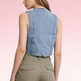 thumbnail image 5 of Loose Tank Tops for Women Washed Button Down Cropped Denim Vest Tops Summer Tops, 5 of 9