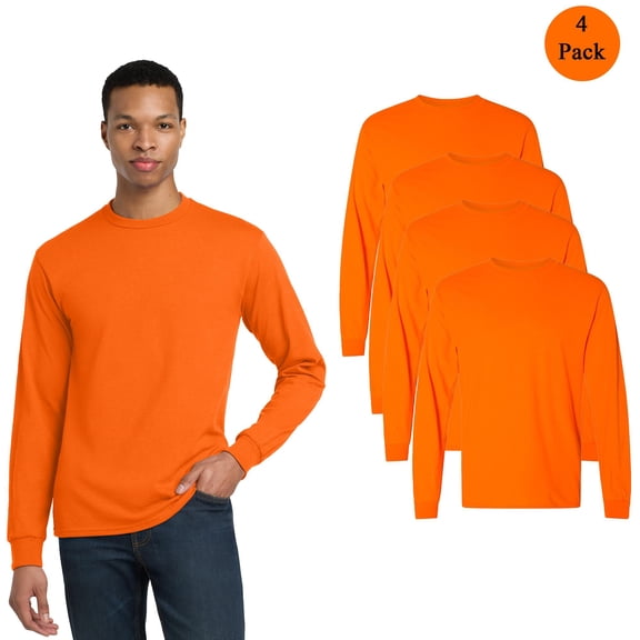 Gildan Men's DryBlend 50/50 Long Sleeve T-Shirt, Hi-Vis Crew Neck Safety Orange Workwear 4-Pack, S