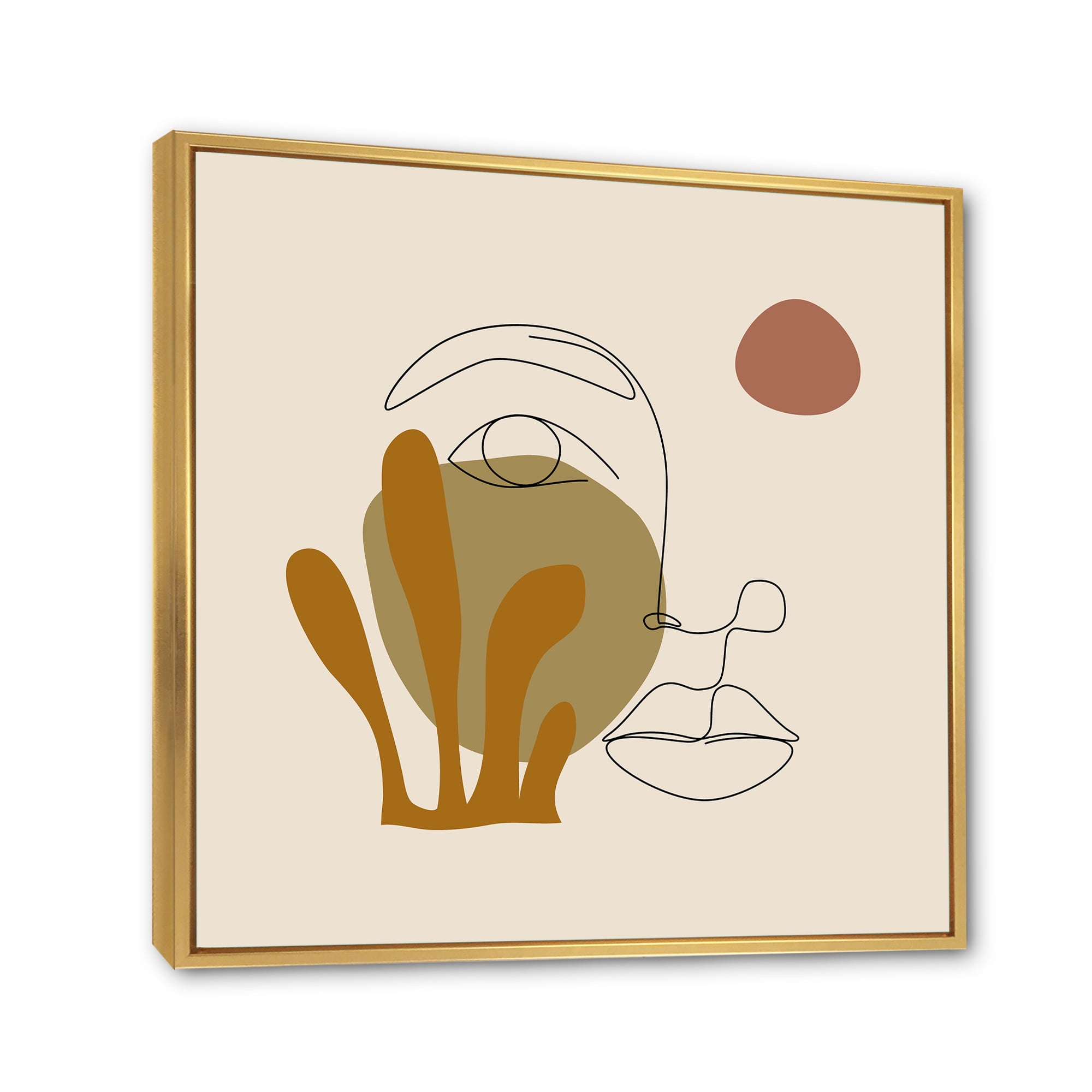 Designart 'One Line Art Portrait of Female In Terracotta Tones' Modern Framed Canvas Wall Art Print