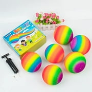 Homotte 6 Pcs Rainbow Playground Balls for Kids, 5 inch Kickball Dodgeball Handball Set for Indoor & Outdoor Activities with Hand Pump