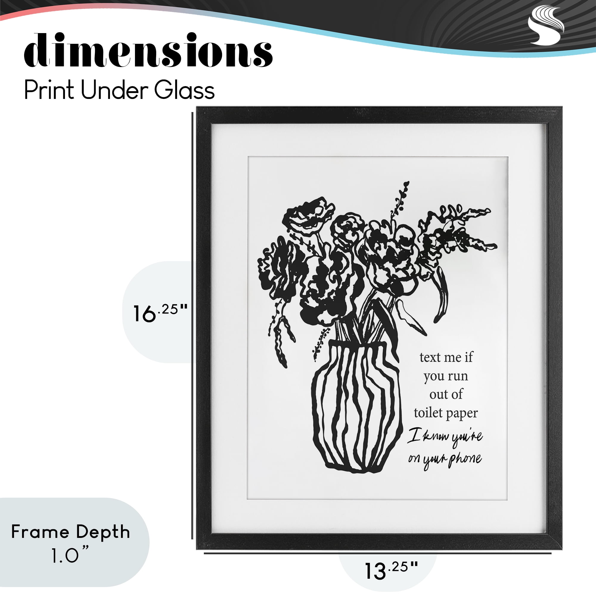 Stupell Industries Text Me Bathroom Florals Black Framed Print Under Glass, design by Lettered and Lined