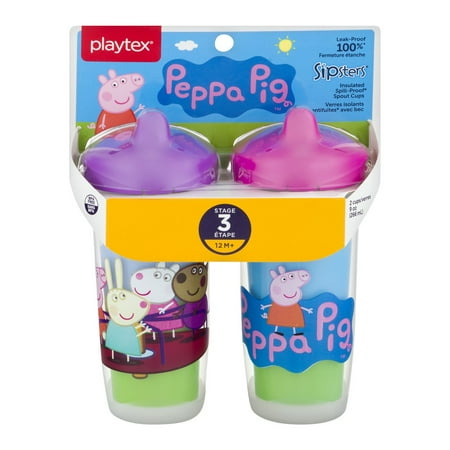 Sippy Cup Insert Playtex Baby Sipsters Peppa Pig Stage 3 Insulated Spout Sippy Cup 9oz 2-Pk Assorted Patterns ()