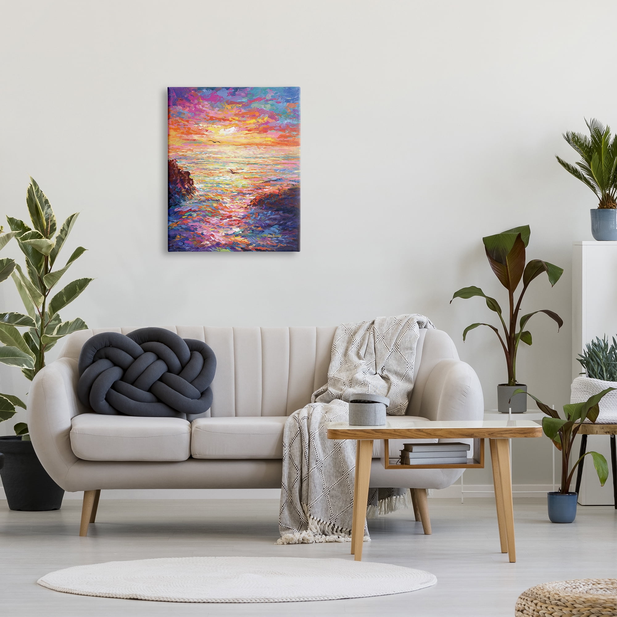 Stupell Industries Vibrant Abstract Ocean Sunset Landscape Painting Gallery Wrapped Canvas Art Print Wall Art, 24 x 30