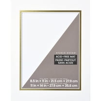 11" x 14" White & Gold Double Mat with 8.5" x 11" Opening by Studio Décor - Acid Free Mat Board for Pictures - Documents - Certificates - Artwork - and Prints - 1 Pack