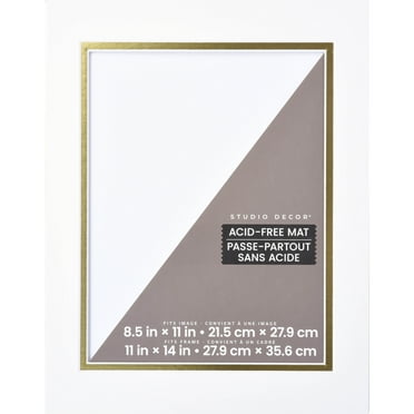 11" x 14" White & Gold Double Mat with 8.5" x 11" Opening by Studio Décor - Acid Free Mat Board for Pictures - Documents - Certificates - Artwork - and Prints - 1 Pack