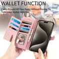 thumbnail image 2 of ShellTech Zipper Wallet Case for iPhone 15 Plus,Magnetic Closure Leather Card Slots Wallet Case Shockproof TPU Kickstand Cover with Lanyard,Pink, 2 of 7