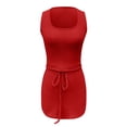 thumbnail image 4 of DHFJKG Summer Dresses For Women Vacation Clothes Sleeveless Square Neck Drawstring Waist Slim Fit Mini Sundress Travel OutFits Cozy Dresses, 4 of 5