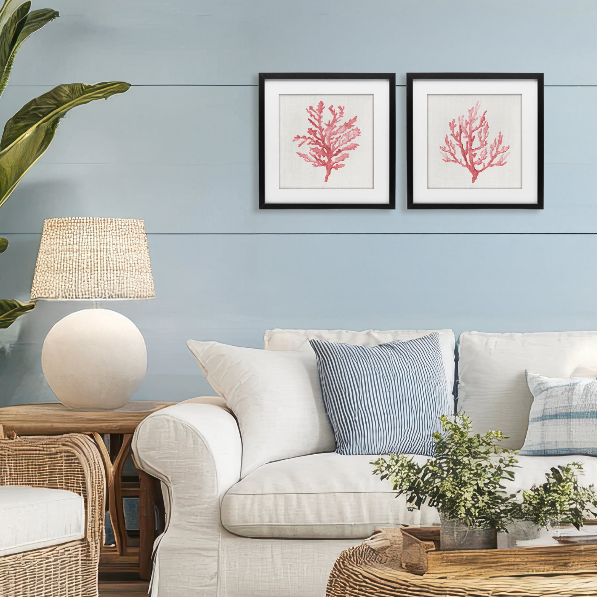 Stupell Industries Rosy Pink Coral Branches 2 Piece Black Framed Print Under Glass Set, design by Janet Tava
