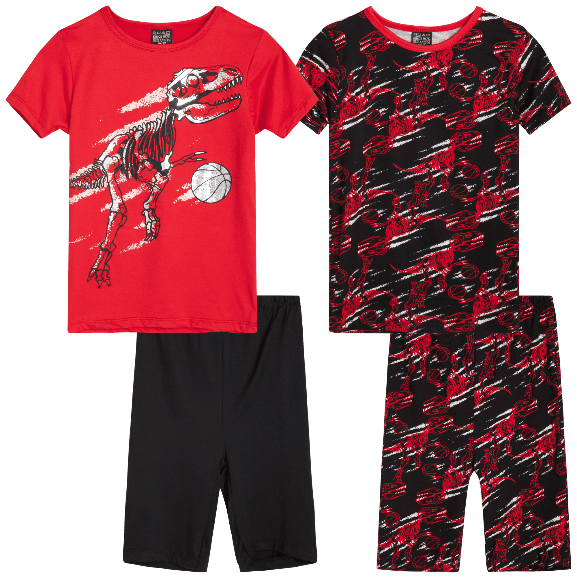 Quad Seven Boys' Pajama Set 4 Piece Short Sleeve Sleep Shirt and