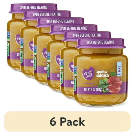 (6 pack) Parent's Choice GMO-Free 2nd Foods, Apple & Spinach, 1 Jar