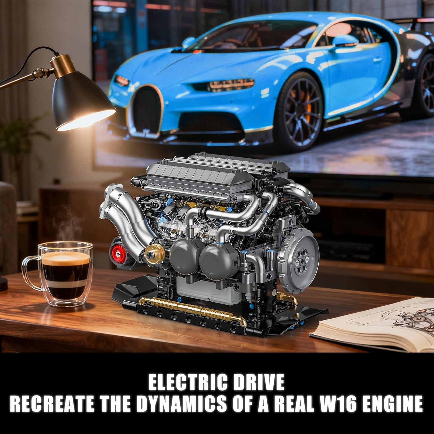 W16 Engine Building Blocks Set, STEM Mini 16-Cylinder Engine Model Kit That Runs, Compatible with Lego Car, DIY Physical Science Experiment