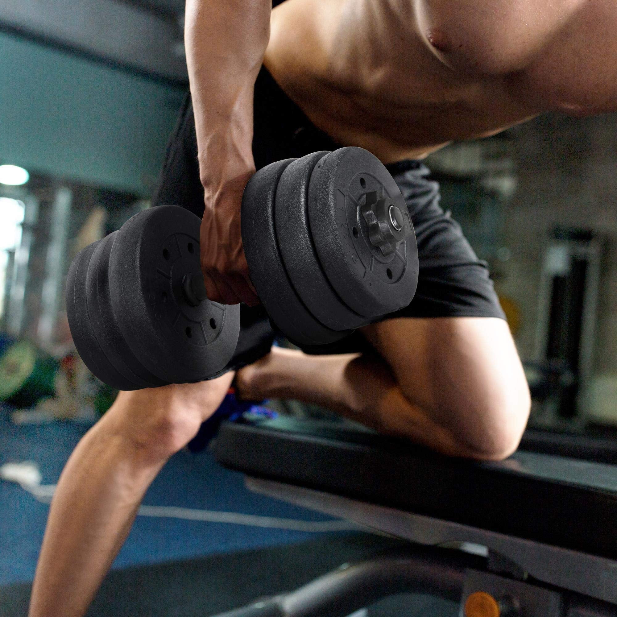 Adjustable dumbbell set for home gym, spinlock collars dumbbells for strength training, full body workout equipment for men and women, black