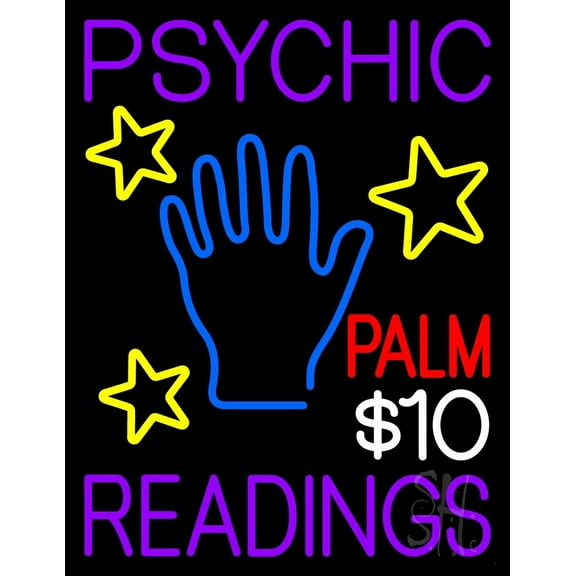 Psychic Palm Readings LED Neon Sign 31" Tall x 24" Wide - inches Black Square Cut Acrylic Backing, with Dimmer - Bright and Premium built indoor LED Neon Sign for Storefront.