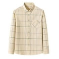 thumbnail image 2 of Jinhomg Mens Button-Down Shirt Long Sleeve Casual Button Down Shirts Vintage Soft Plaid Shirt With Pocket Beige,S, 2 of 4