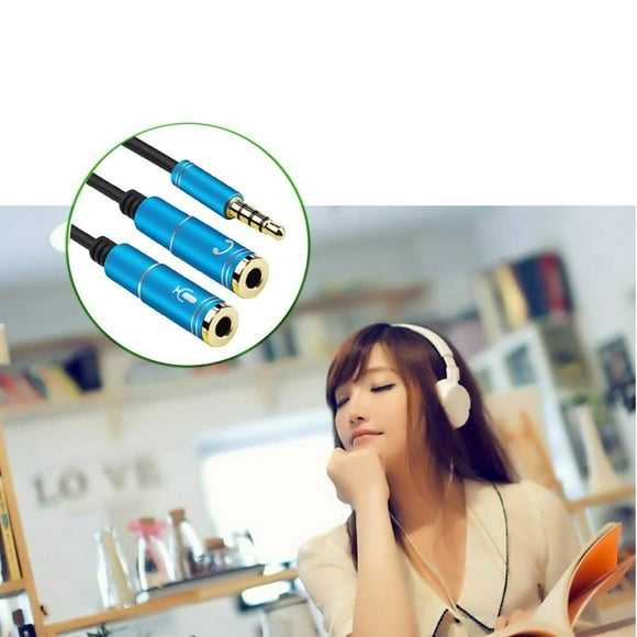 3.5mm Jack Cable Headset Adapter Y Splitter with Separate Mic Audio Headphone Connector Mutual Convertors for Gaming Headset PS4 Notebook Phone Tablet 33CM/1FT Blue