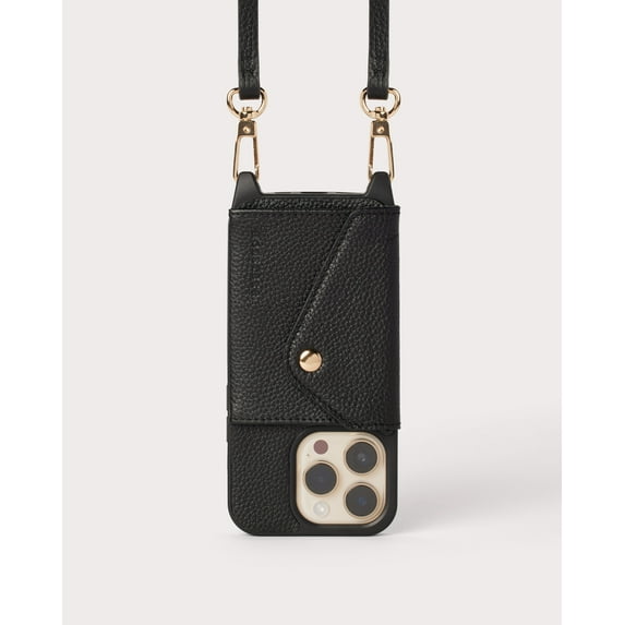 Holstere Ultra-Durable Pebbled Black Genuine Leather iPhone Case Crossbody Purse w/ Expanded Card Pocket - iPhone 14 Pro