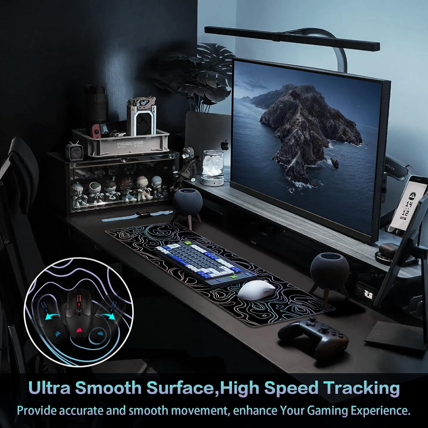 Gaming Mouse Pad, Topographic Contour Mouse Pad 31.5x11.8inch Large Extended Computer Mouse Mat Keyboard Full Desk Mousepad for Gaming, Office, Home