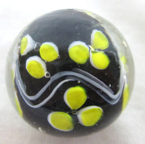 22mm MIMOSA Black/Yellow Flower Design Handmade art glass Marble 7/8" SHOOTER 