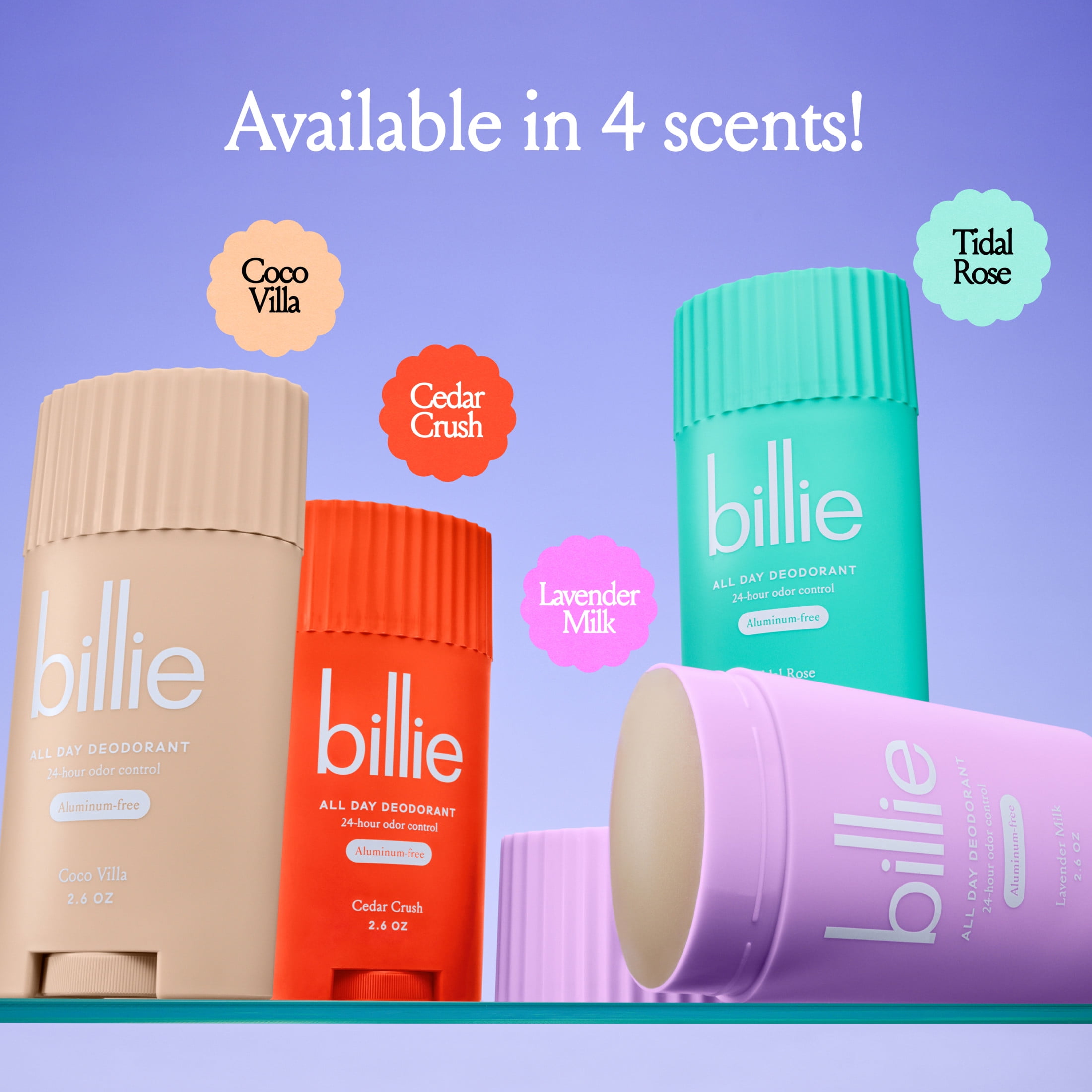 Billie All Day Womens Deodorant Stick, 2.6 oz, Cedar Crush Scent, 24 Hour Odor Control, Aluminum Free