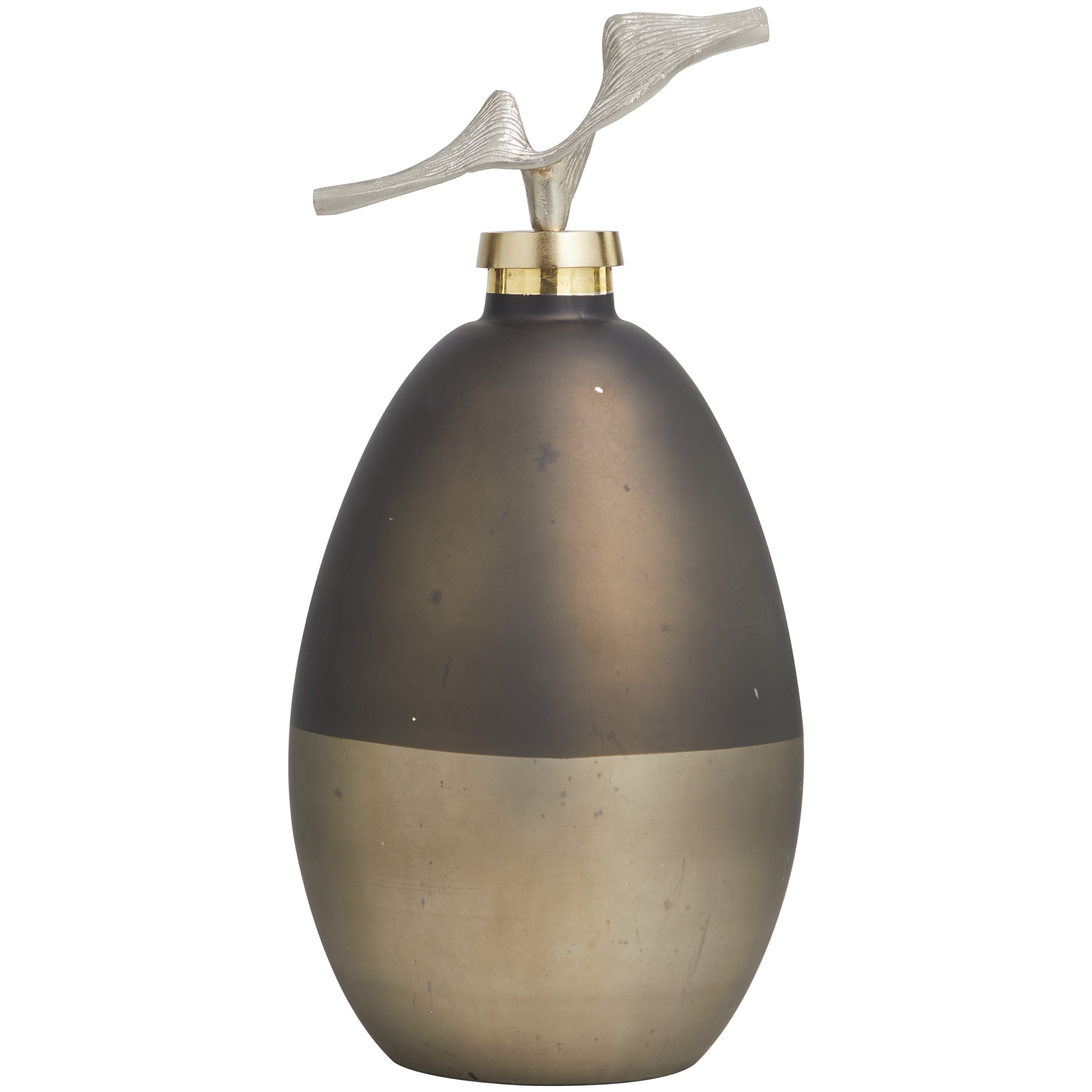 DecMode 8" x 17" Bronze Glass Abstract Colorblock Decorative Jars with Gold Accents and Silver Wave Designed Top, 1-Piece