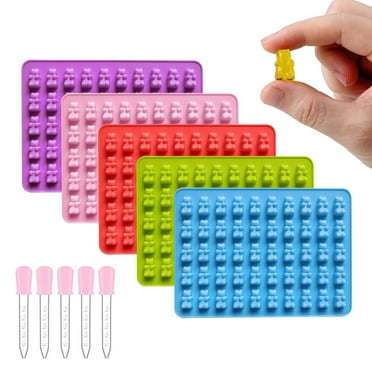 5 Pcs Mini Gummy Bear Moulds, GIRACOA Silicone Candy Moulds Sweet Moulds Ice Cube Trays with 5 Droppers, Reusable Gummy Moulds for Making Bear Chocolate Candy Gummy Ice Cube