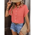 thumbnail image 3 of 2024 New Summer Women's Loose Short-sleeved Pocket Casual Wrinkled Shirt, 3 of 6