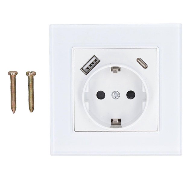 High quality European standard 82 TYPEC+USB socket tempered glass panel embedded conceale