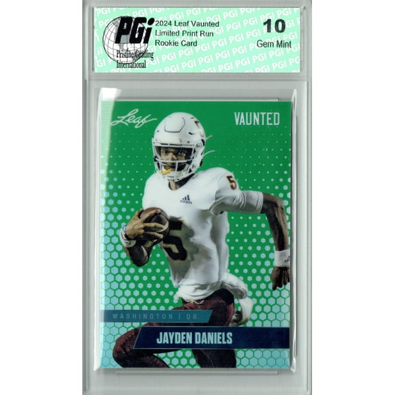 Jayden Daniels 2024 Leaf Vaunted Metal #VM-07 Green 5 Made Rookie Card PGI 10
