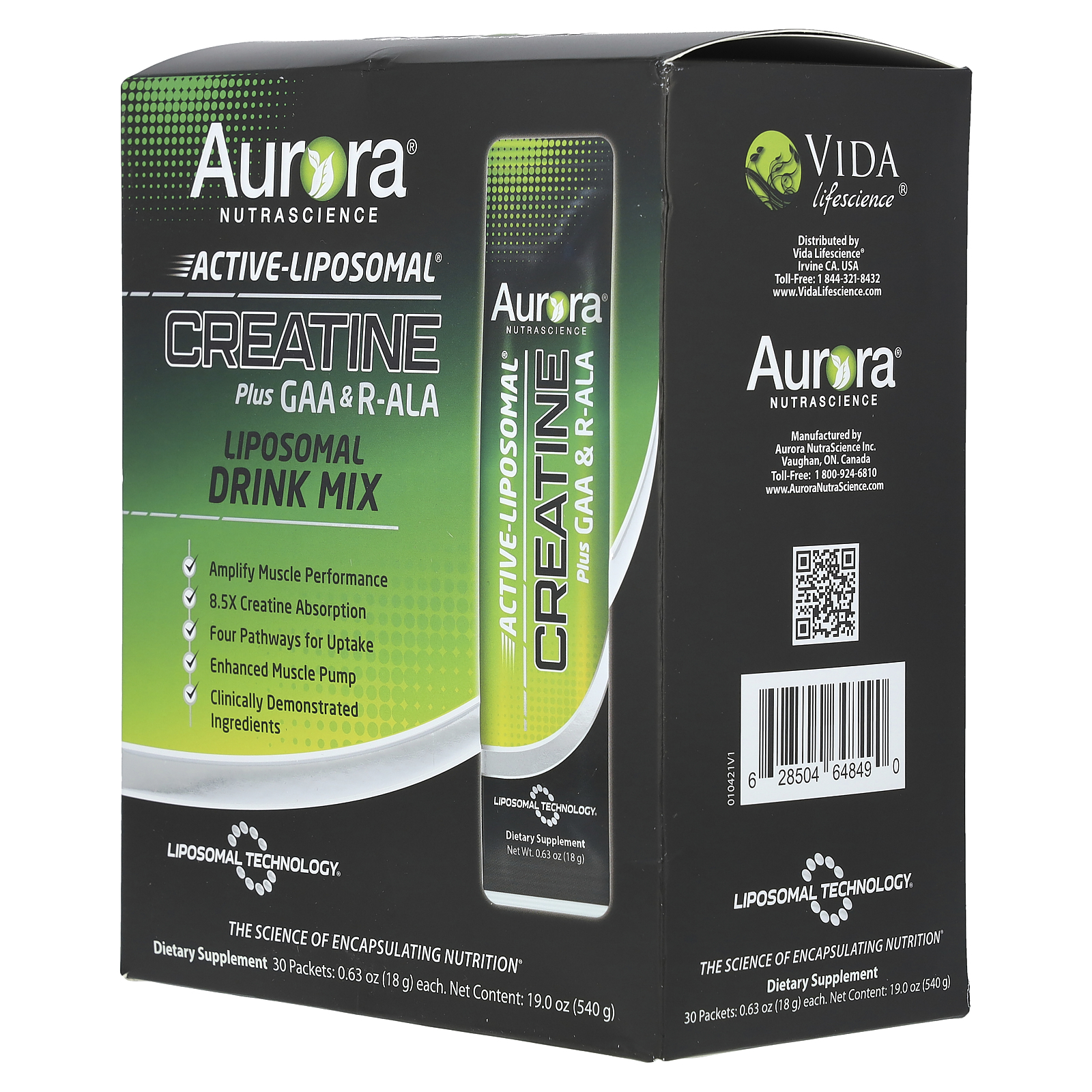 Aurora Nutrascience Active Liposomal®, Creatine Plus GAA & R-ALA, 30 Packets, 0.63 oz (18 g) Each