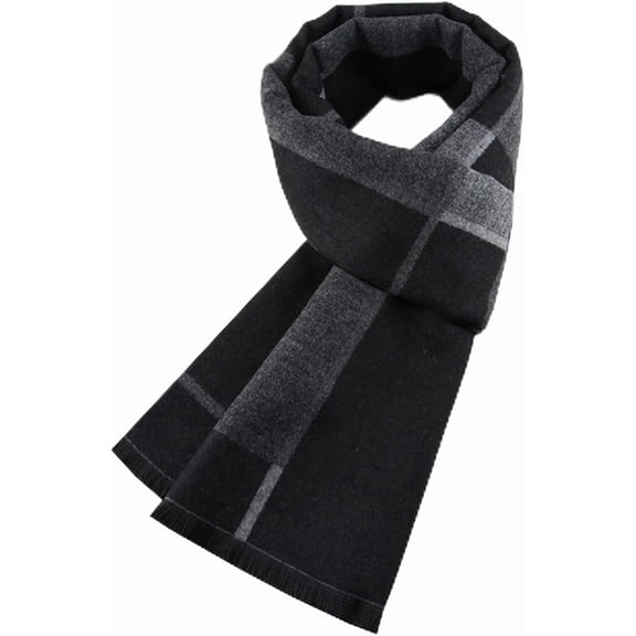 Classic Plaid Scarf for Men, Soft Long Winter Scarf with Tassels, Warm Cotton Blend Scarves for Casual Style, Oversized (70.8" x 11.8")