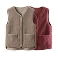 thumbnail image 5 of comerut Women Fall Spring Vest Round Neck Thick Fleece Pockets Solid Color Sleeveless Zipper Closure Retro Warm Office Street Home Vacation Layering Waistcoat, 5 of 8