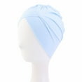 thumbnail image 4 of Weikingp Fascinators Hats for Women Women Muslim Turban Solid Hair Bonnet Head Scarf Wrap Cover Hats for Men Hats for Women Mens Hats (Clearance) Light blue Polyester, 4 of 4
