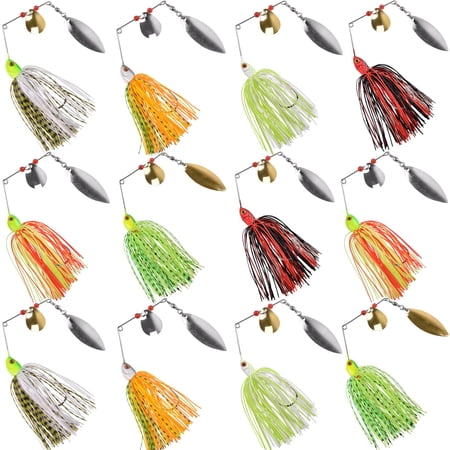Spinnerbait Fishing Lure Kit 12 Pack Multicolor Hard Metal Jigs for Bass Pike Trout
