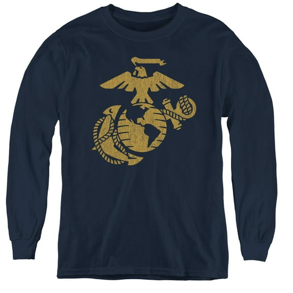 Us Marine Corps - Gold Emblem - Youth Long Sleeve Shirt - Small