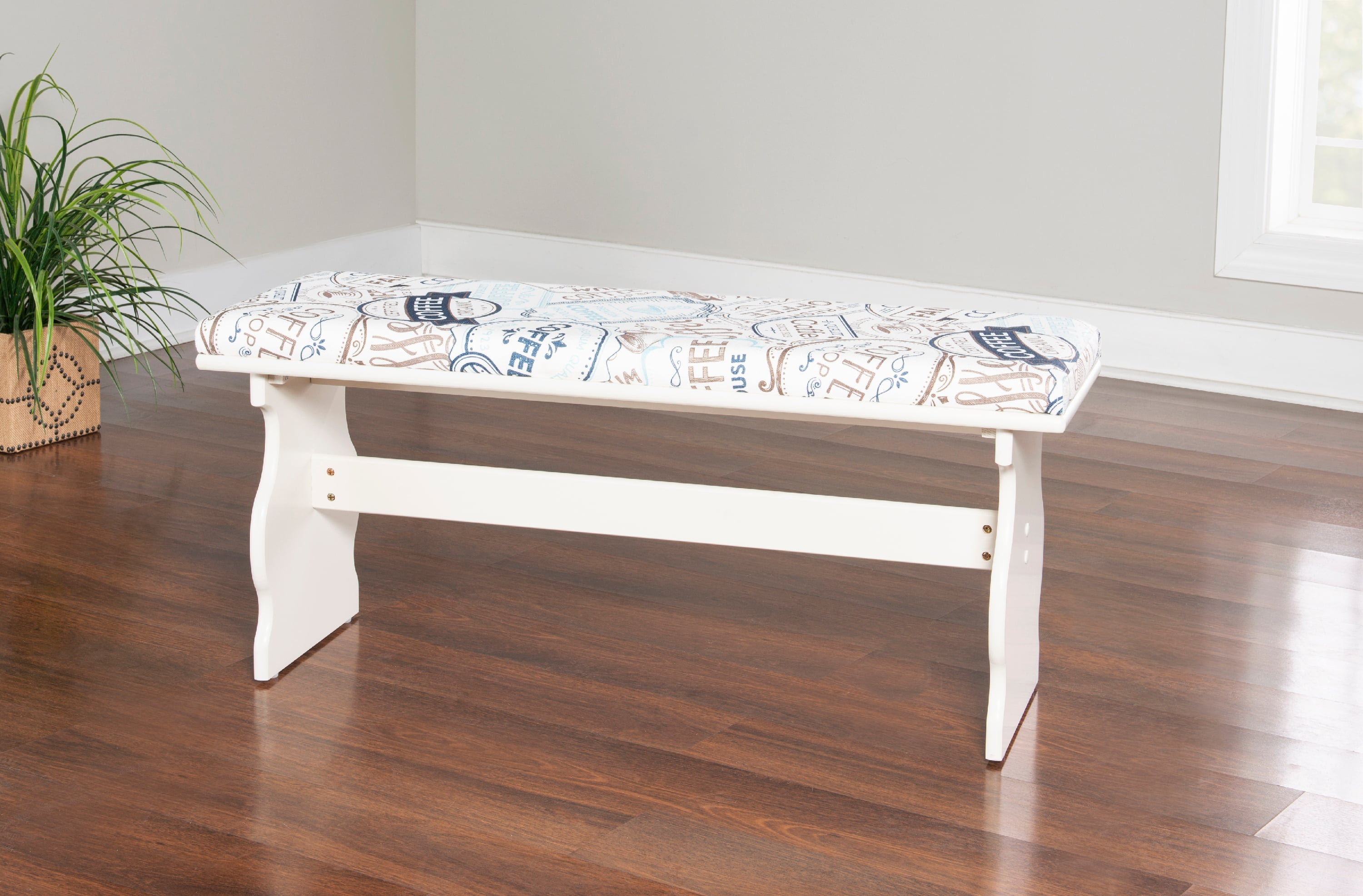 Linon Weston 3-Piece Corner Dining Nook with 5-Piece Cushion Set, Seats 5-6, White/Coffee
