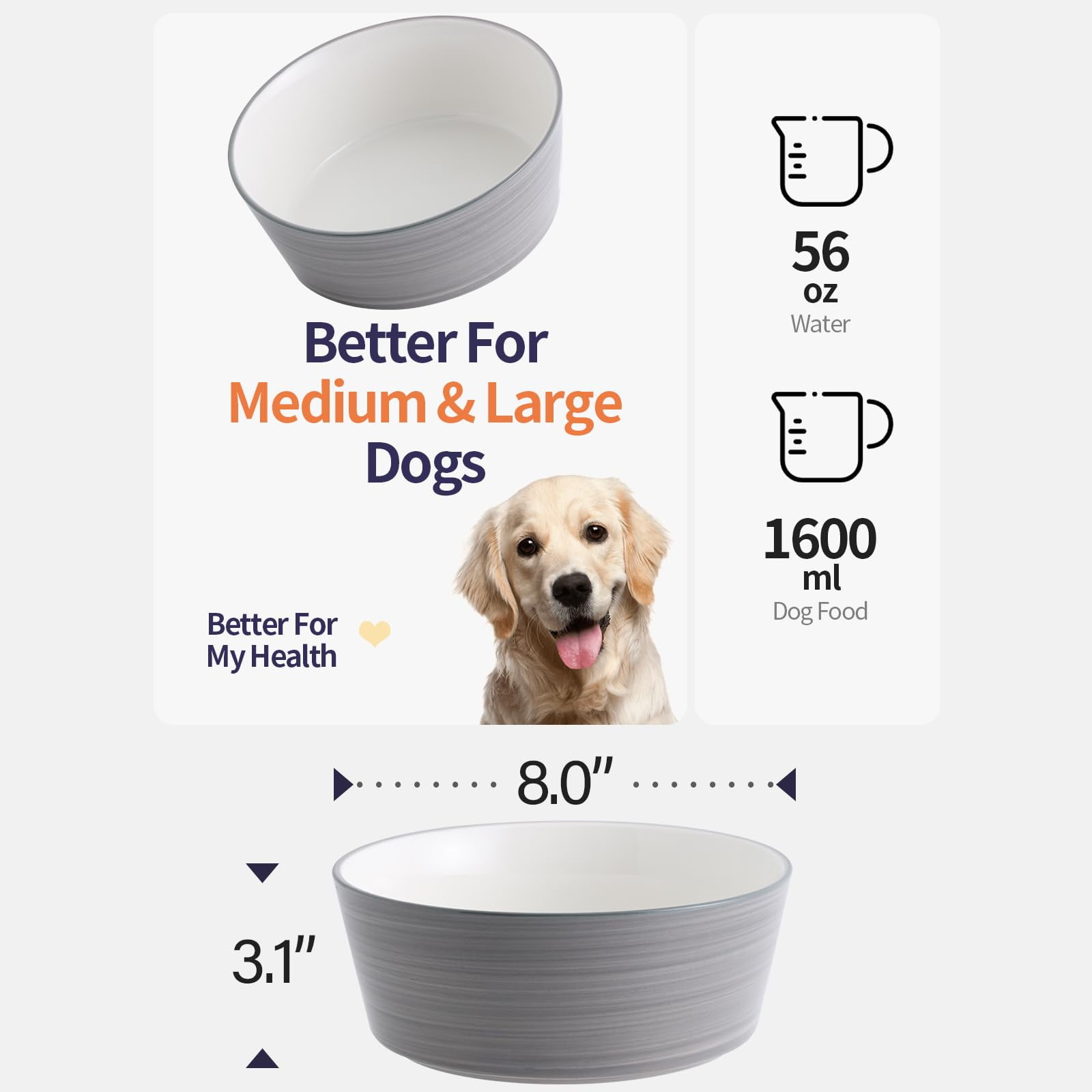 Elevated/Raised Dog Bowl Wood Stand for Medium Large Breed,7.67 in Wide Dog Food Water Dish Holder