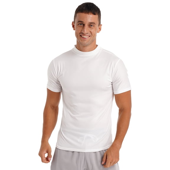 ranrann Mens Mock Neck T Shirts Short Sleeve Turtleneck Casual Undershirt Pullover Thermal Solid Tops White L