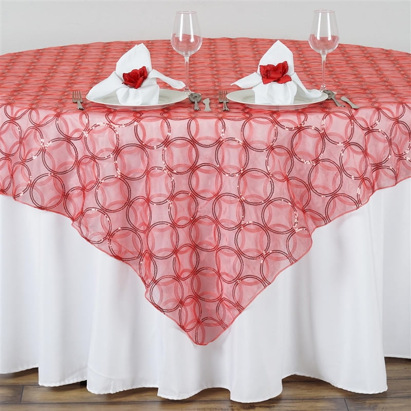 Coral Organza Table Runner with Sequin Circles