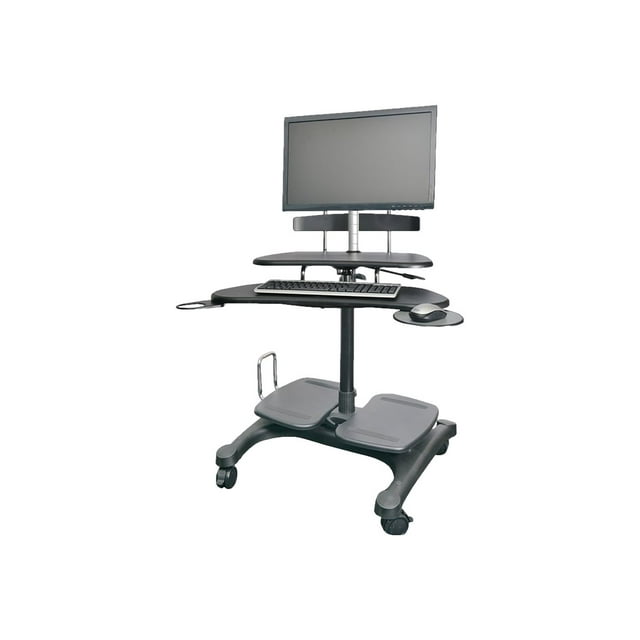 Kantek Mobile Sit Stand Height Adjustable (31"-44.5") PC Cart, Rolling Computer Laptop Workstation, Keyboard Tray, Mouse Tray, Printer, UPS, Monitor Arm,Black,STS240