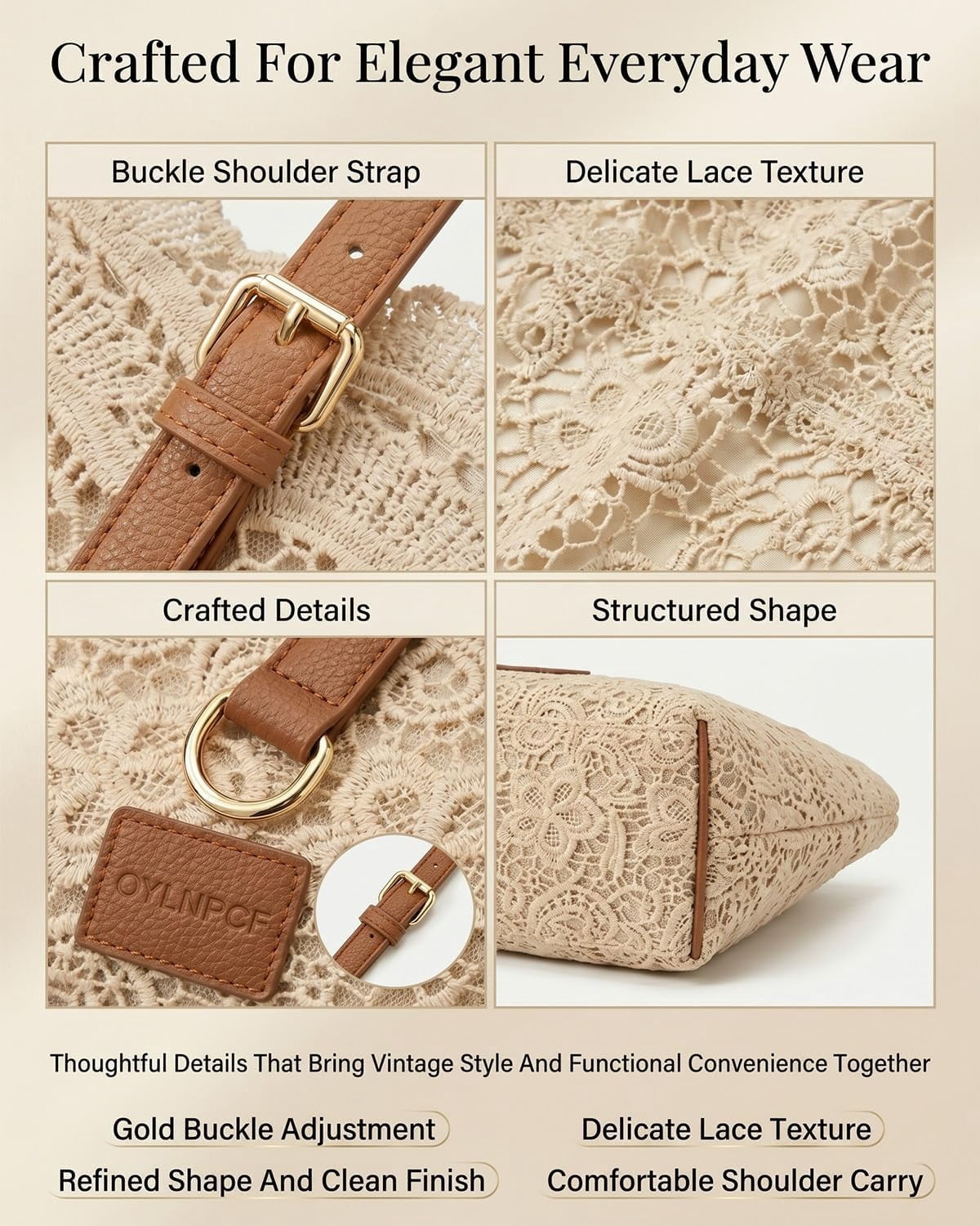 Vintage Lace Shoulder Bag for Women, Crochet Purse Summer Handbag 2026, Lightweight Tote Bag for Beach Travel Shopping