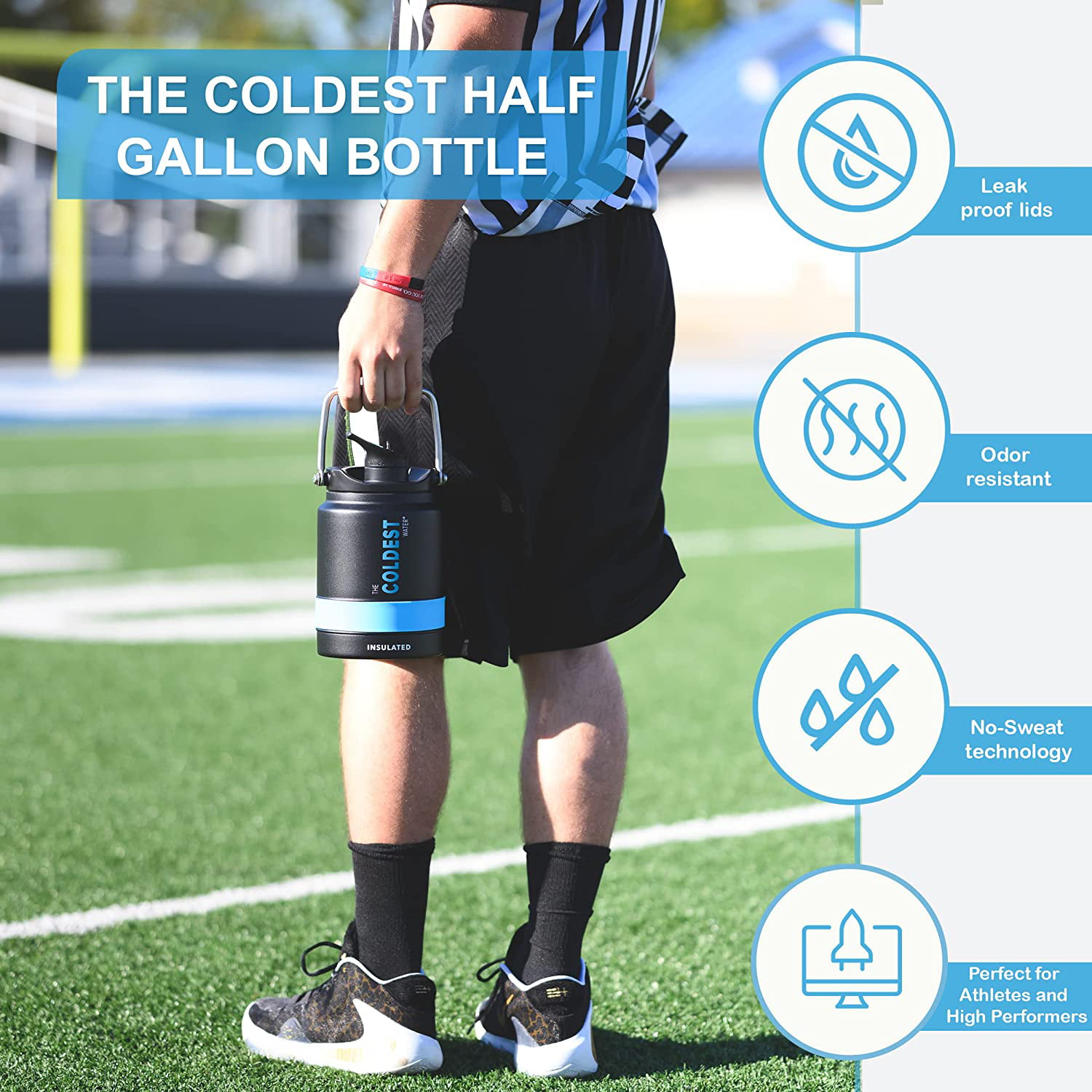 Coldest Sports Water Bottle - 1/2 Gallon (Straw Lid), Leak Proof, Vacuum Insulated Stainless Steel, Hot Cold, Double Walled, Thermo Mug, Metal Canteen (1/2 Gallon, White) - 3