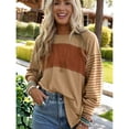 thumbnail image 4 of Blusas de Larga para Mujer, de Gran Tamaño, Modernas, con Cuello Redondo, Informales, con Bloques de Color. Caqui XL, 4 of 6