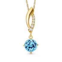 Gem Stone King 10K Yellow Gold Swiss Blue Topaz and Lab Grown Diamond Pendant Necklace for Women | 1.03 Cttw | Gemstone November Birthstone | Round 6MM | With 18 inch Chain